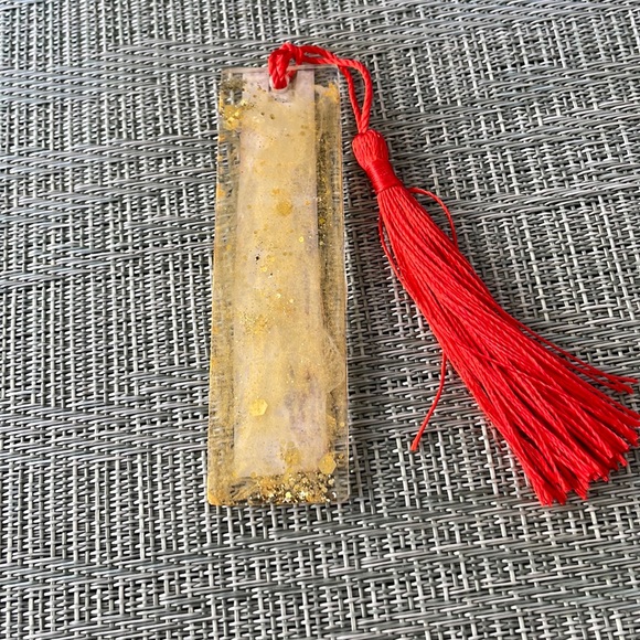 XMAS Handmade Festive Holiday Bookmark small Gold with white Strip - Picture 3 of 8